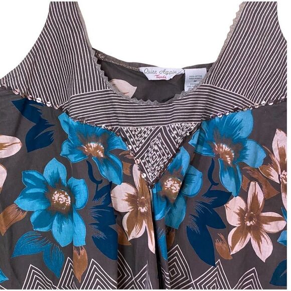 Vintage Quizz Again Trends Cotton Floral Asymmetrical Top Size Medium - Picture 6 of 6